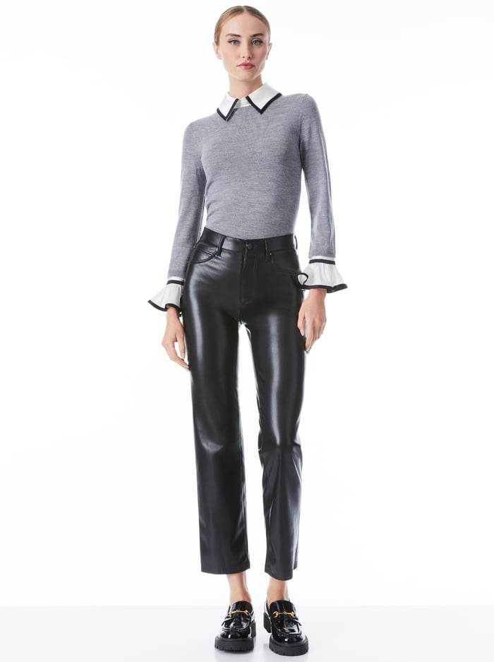 JUSTINA COLLARED SWEATER - MED HEATHER GREY image 2 - Alice And Olivia