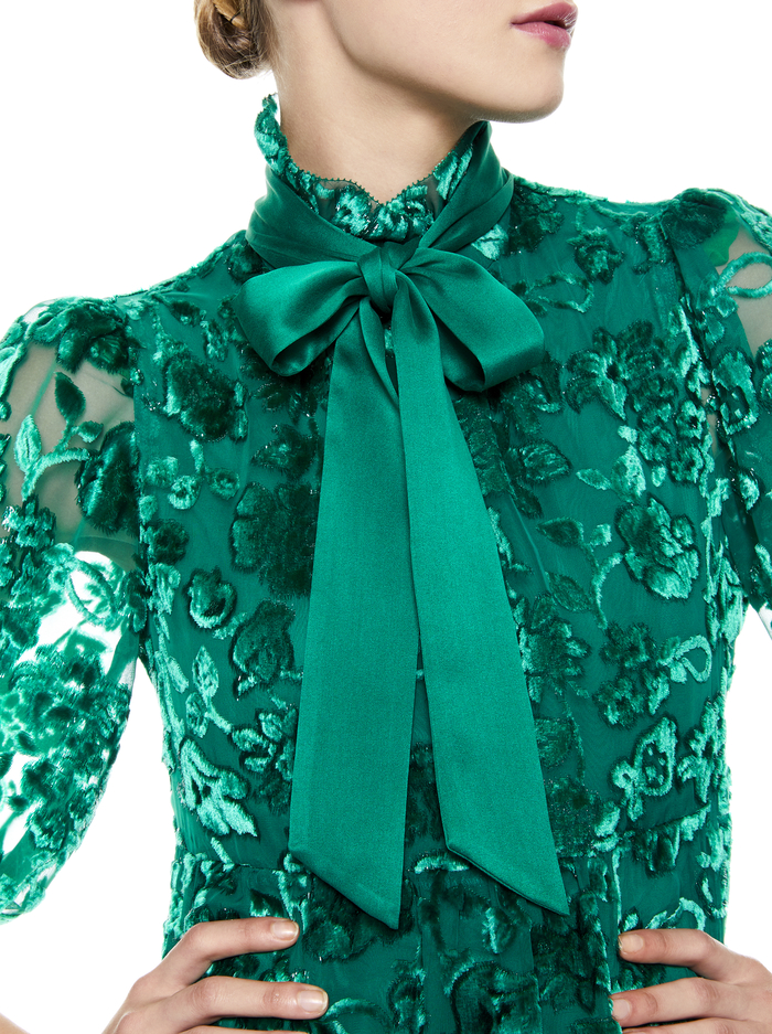 OCTAVIA TIE NECK MINI DRESS - DARK TEAL image 4 - ALICE + OLIVIA