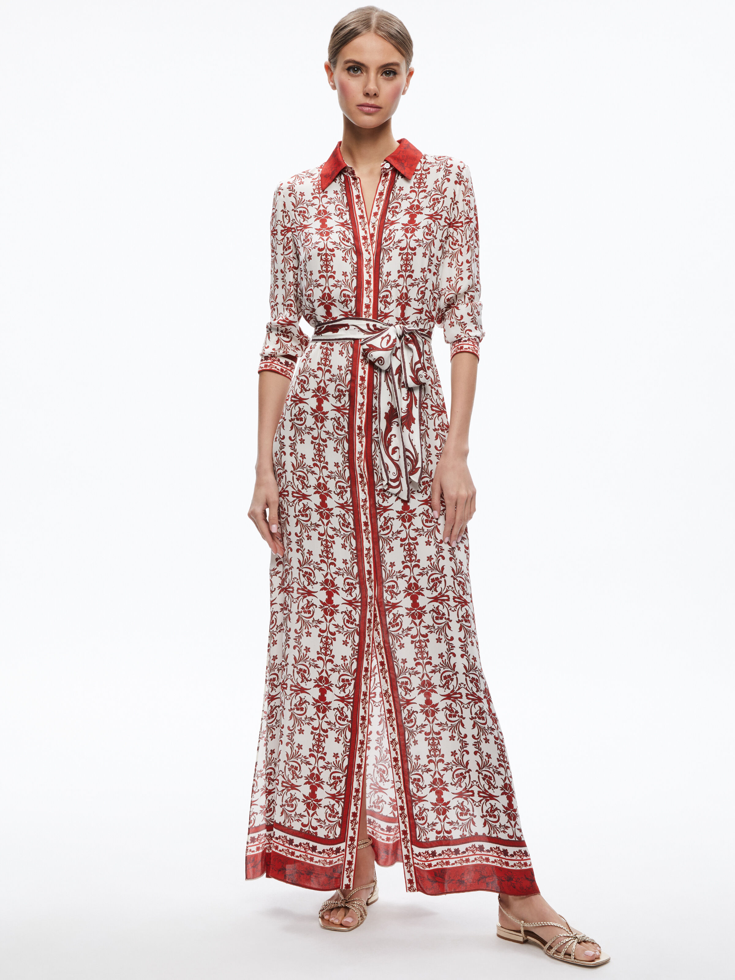 Chassidy Maxi Shirt Dress In Fatal Attraction Off White Alice Olivia