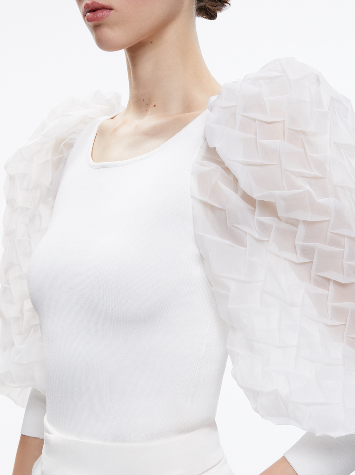 ABELLA PUFF SLEEVE SQUARE NECK SWEATER - SOFT WHITE image 3 - Alice And Olivia