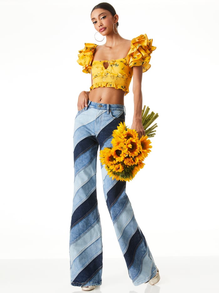 BEAUTIFUL WIDE FLARE JEAN - INDIGO TWIRL PATCHWORK image 2 - Alice And Olivia
