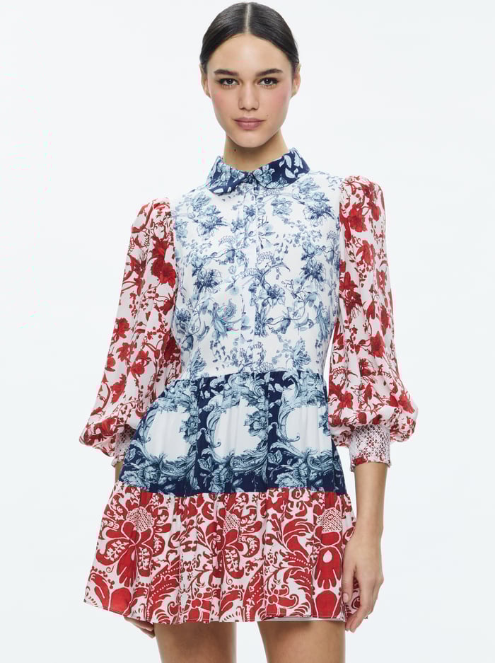PAULIE TIERED BLOUSON SLEEVE MINI DRESS - JE L