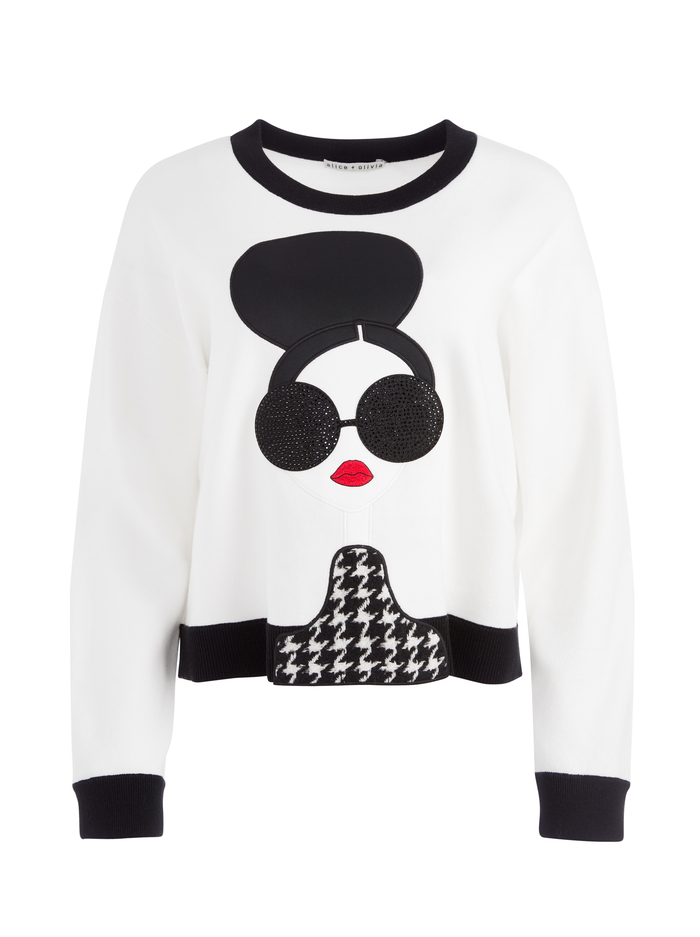 GLEESON STACE FACE PULLOVER - SOFT WHITE/MULTI image 5 - Alice And Olivia