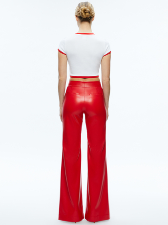 BRIGHT RUBY-DYLAN HIGH WAISTED VEGAN LEATHER WIDE LEG PANT
