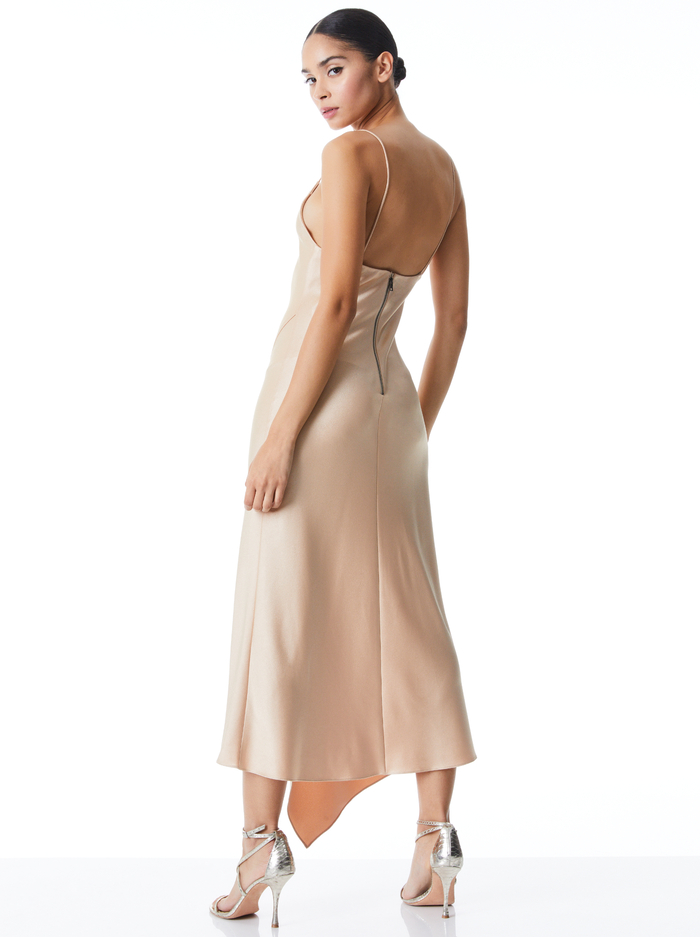 HARMONY DRAPEY SLIP MIDI DRESS - ALMOND image 1 - ALICE + OLIVIA