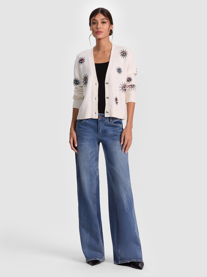 BRADLEY SHORT EMBELLISHED CARDIGAN - ECRU MULTI image 1 - Alice And Olivia