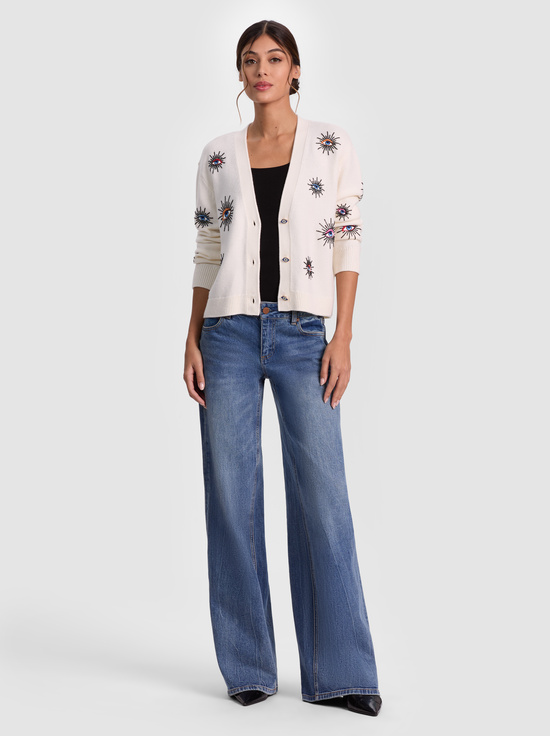 ECRU MULTI-BRADLEY SHORT EMBELLISHED CARDIGAN