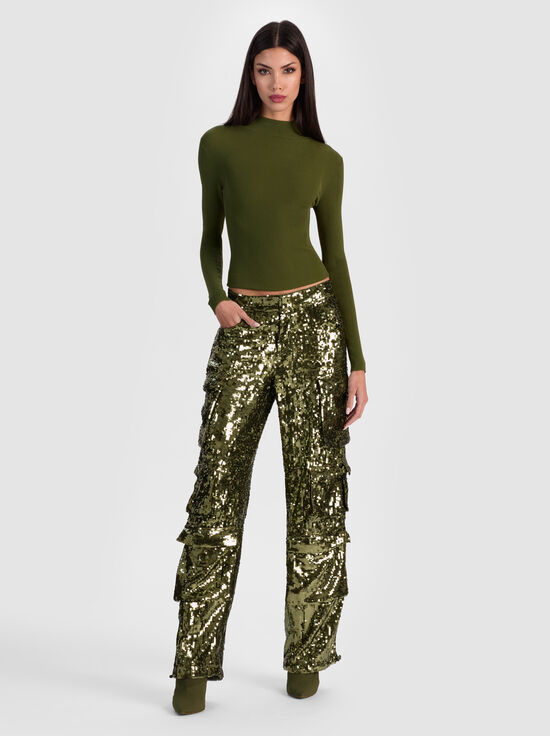 DARK OLIVE-OLYMPIA SEQUIN CARGO PANT