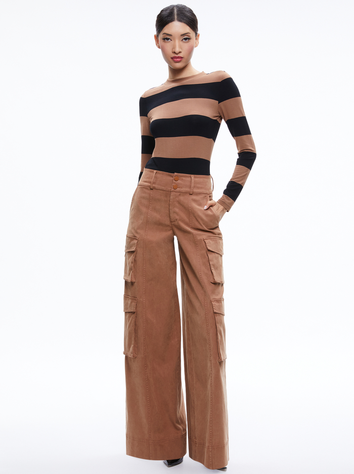 MAME HIGH RISE WIDE LEG CARGO PANT - CAMEL image 2 - Alice And Olivia