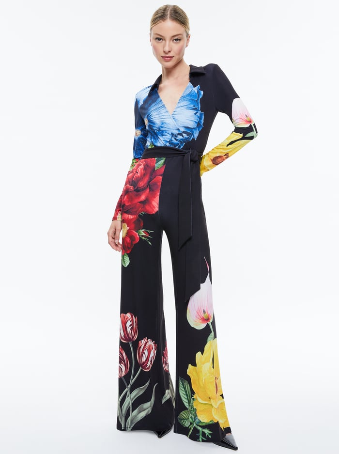 MELINDA WIDE LEG WRAP JUMPSUIT - LE PARISIEN BLACK image 2 - Alice And Olivia