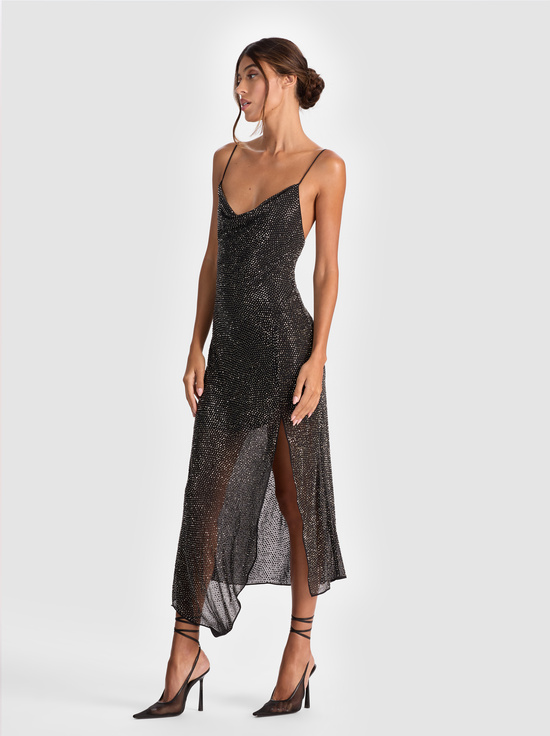 BLACK-HARMONY EMBELLISHED SLIP DRESS