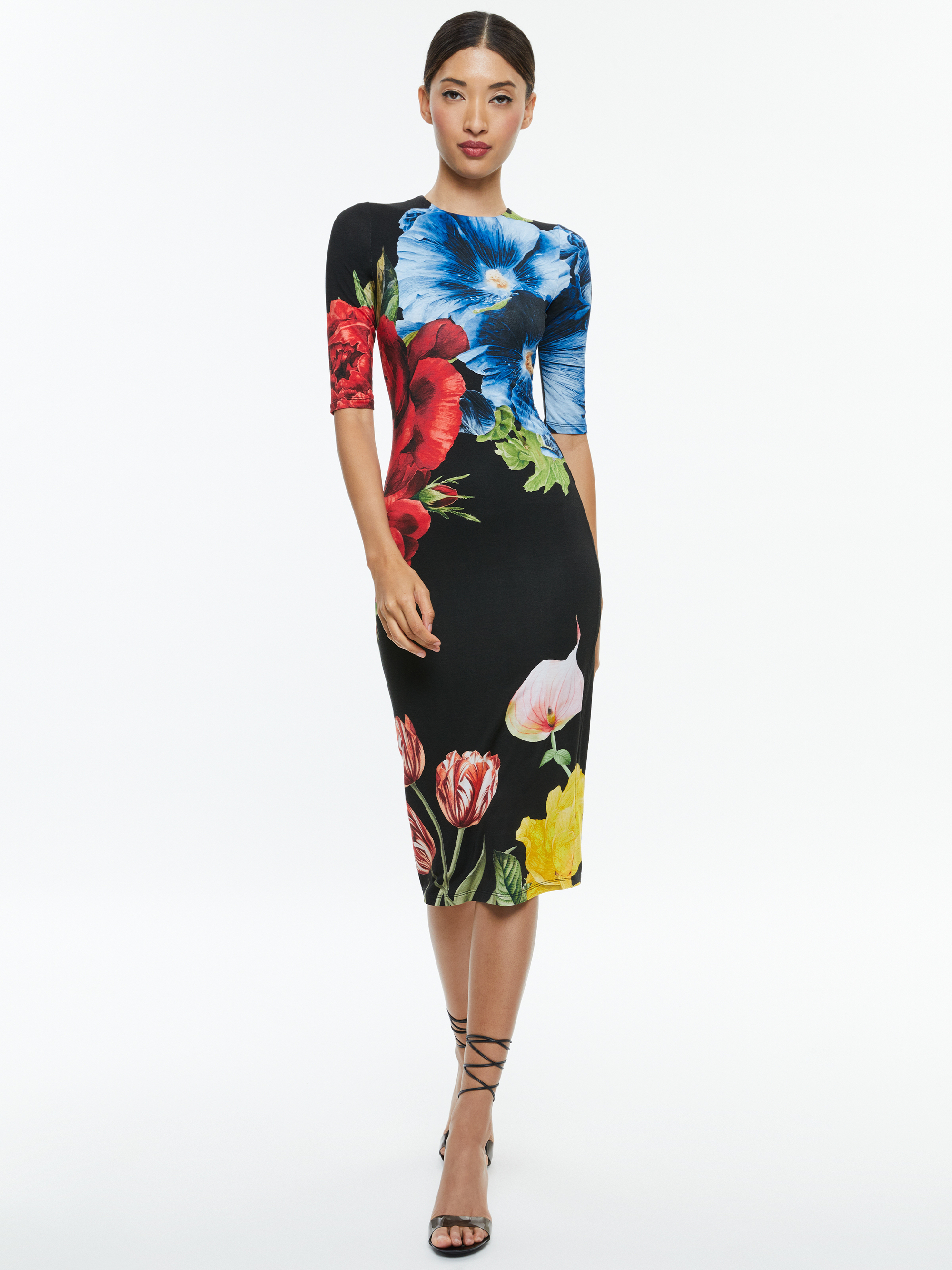 Delora Crew Neck Midi Dress In Le Parisien Black | Alice + Olivia