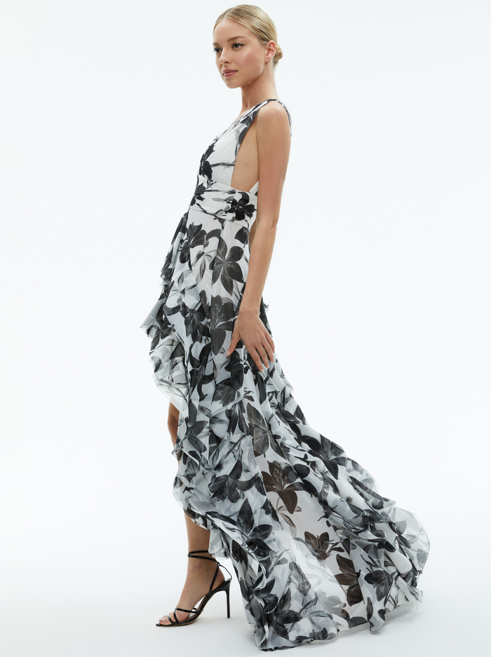 HOLLY LOW NECK ASYMMETRIC RUFFLED MAXI DRESS - STARGAZER OFF WHITE LG image 4 - Alice And Olivia