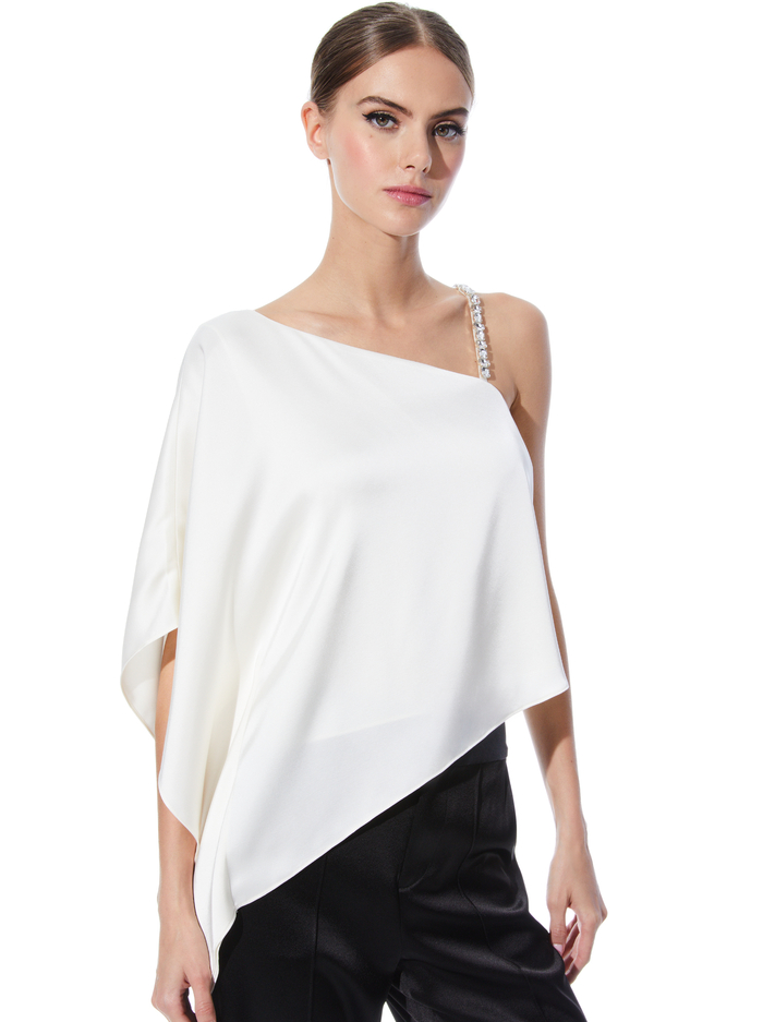RIKO ONE SHOULDER EMBELLISHED STRAP TOP - ECRU - Alice And Olivia