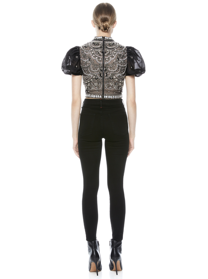 OLINDA MOCK NECK CROP TOP - BLACK/GUNMETAL image 2 - Alice And Olivia