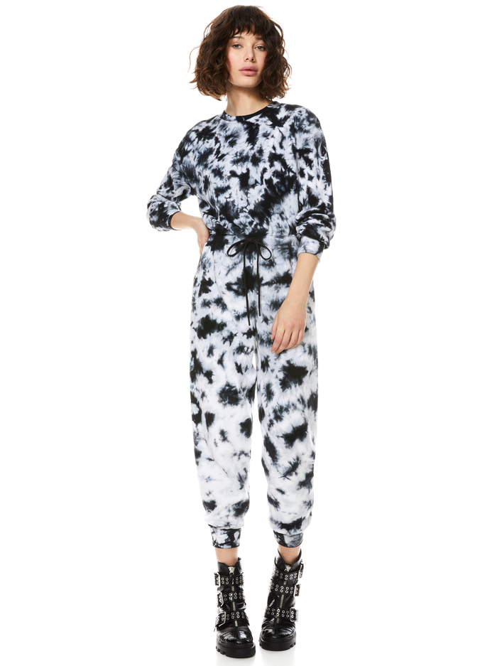 Nikita Tie Dye Jumpsuit In Black White Alice And Olivia