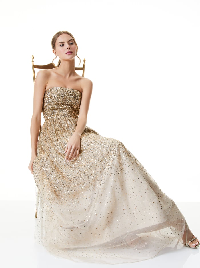 DAISY SEQUIN STRAPLESS GOWN - PALE GOLD image 4 - ALICE + OLIVIA