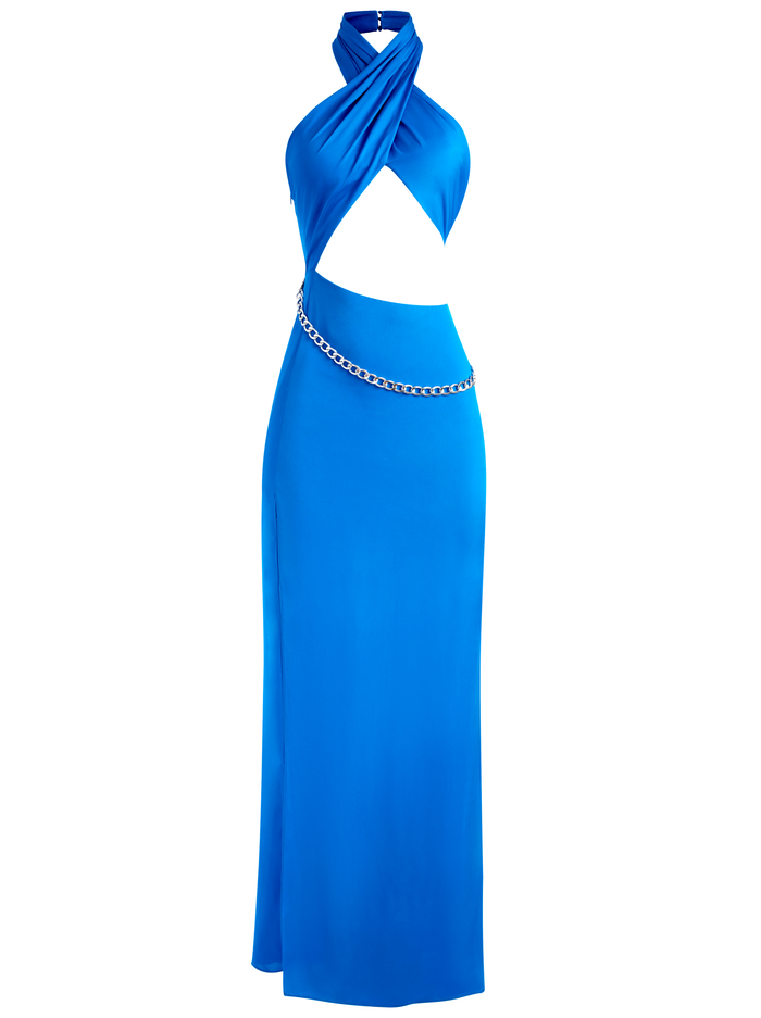 MAY HALTER NECK CHAIN WAIST GOWN - PALACE BLUE image 5 - Alice And Olivia