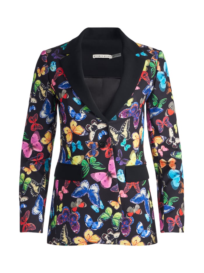 MACEY COMBINATION NOTCH COLLAR FITTED BLAZER - BUTTERFLY HIGH BLACK image 4 - Alice And Olivia