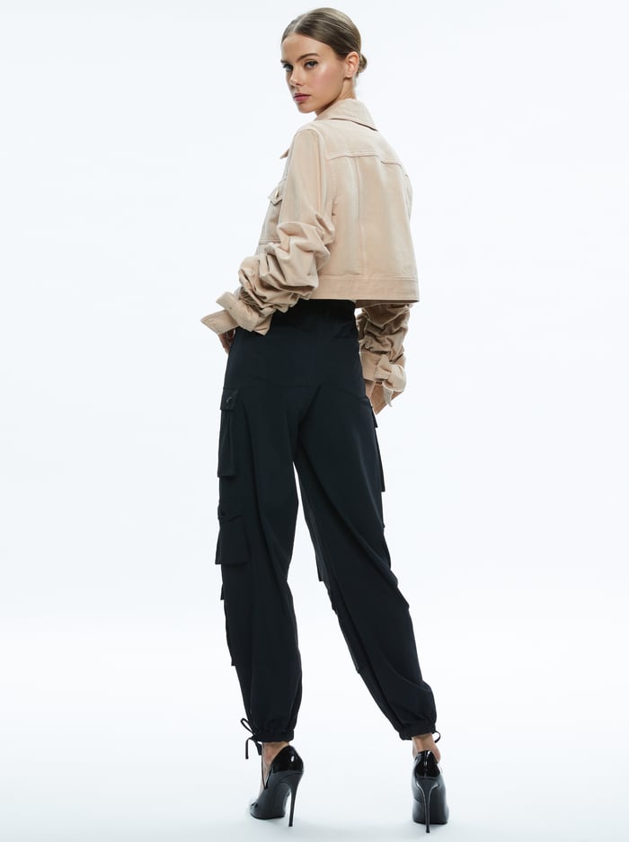 TIFF DENIM JACKET WITH BOW SLEEVE - ALMOND image 1 - Alice And Olivia