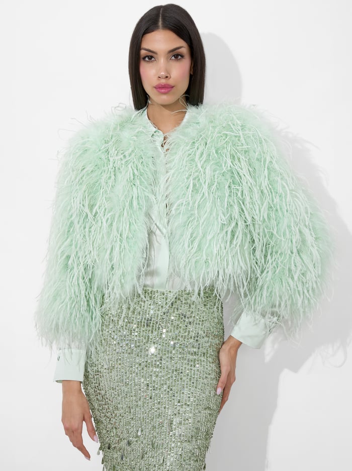 KIDMAN FEATHERED JACKET - SEA SPRAY - Alice And Olivia