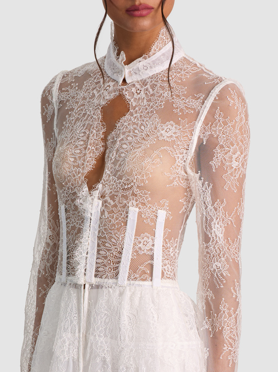 OFF WHITE-XAVIER TIERED LACE MAXI COAT