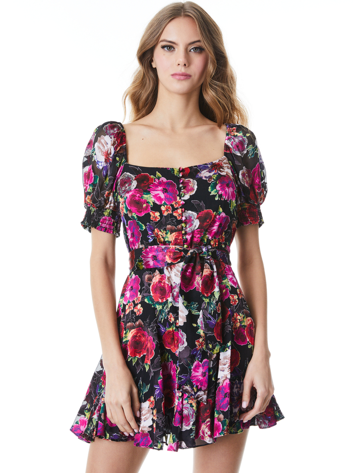 MINA PUFF SLEEVE MINI DRESS - MIDNIGHT ROSE image 2 - Alice And Olivia