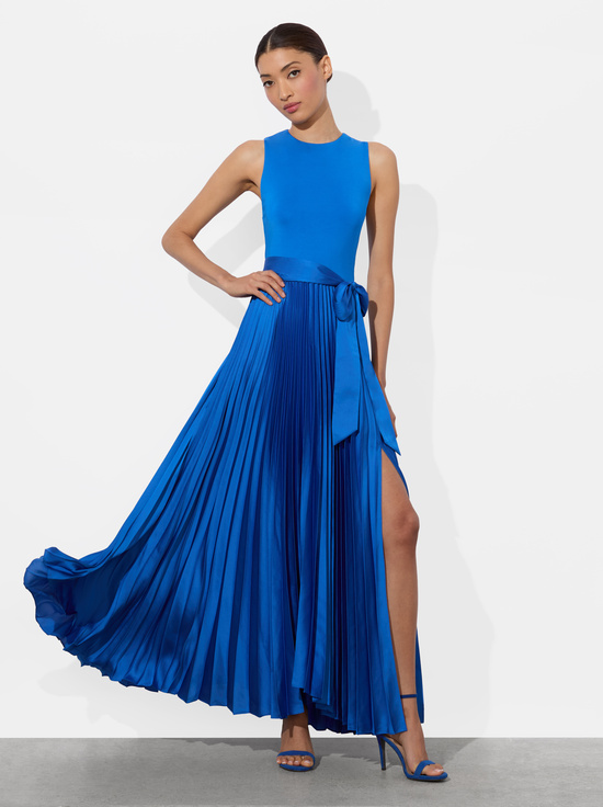 TRUE BLUE-CHARA PLEATED MAXI DRESS
