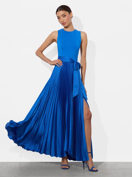 TRUE BLUE-CHARA PLEATED MAXI DRESS