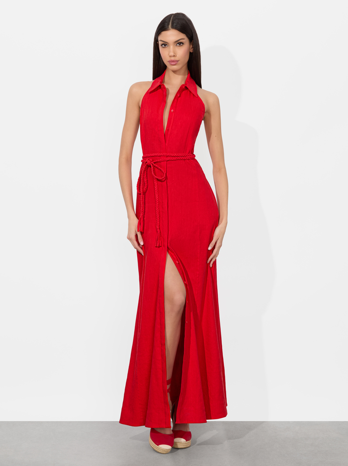 CHASSIDY LINEN MAXI DRESS - BRIGHT RUBY image 4 - Alice And Olivia