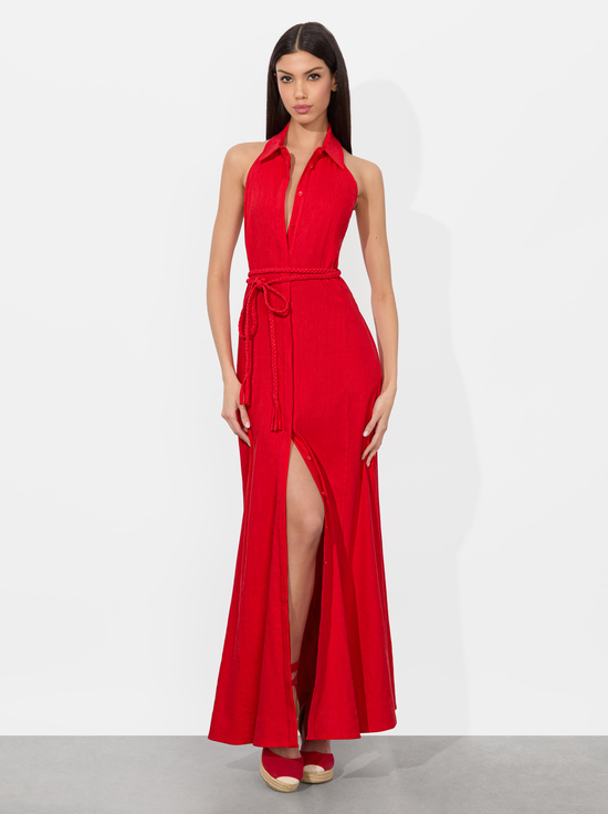 BRIGHT RUBY-CHASSIDY LINEN MAXI DRESS
