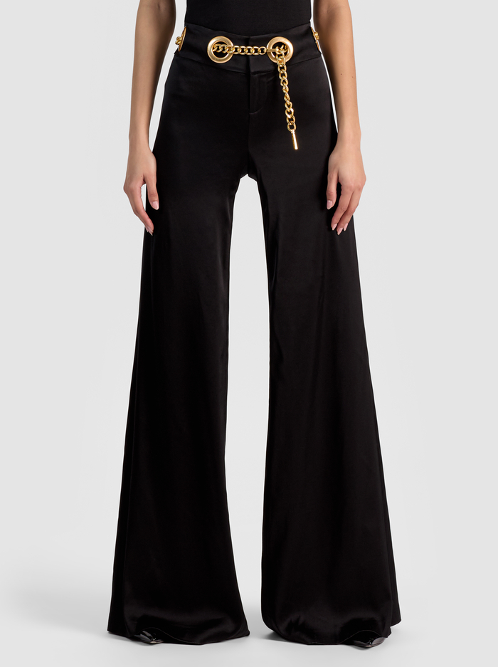 OLIVIA WIDE LEG CHAIN BELT PANT - BLACK - ALICE + OLIVIA