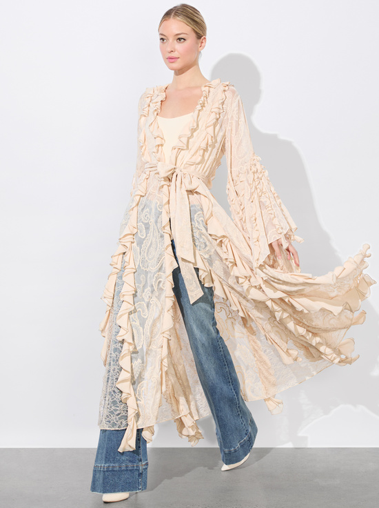 CHAMPAGNE-CHER RUFFLE MAXI ROBE