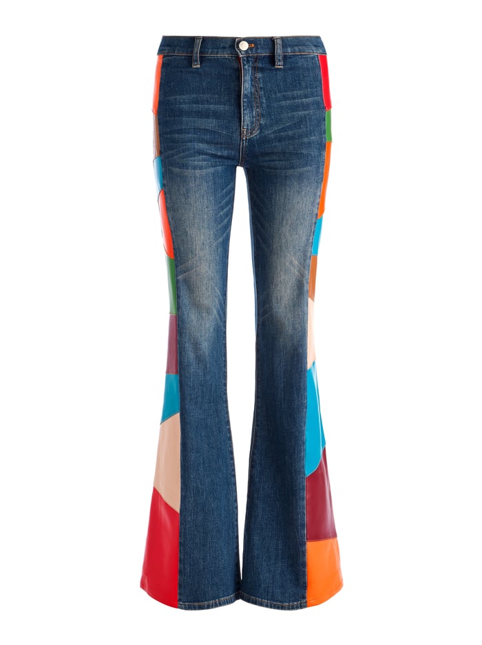 BEAUTIFUL VEGAN LEATHER HIGH WAISTED JEANS - PASADENA BLUE/MULTI image 5 - Alice And Olivia