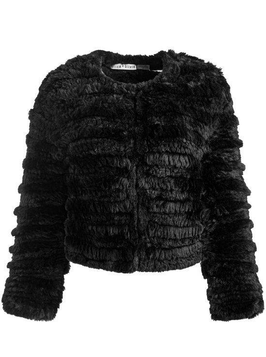 BLACK-FAWN FAUX FUR JACKET