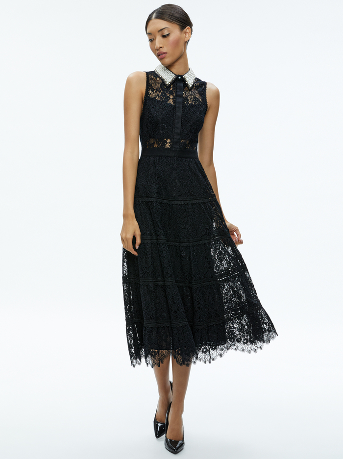 ANAYA EMBELLISHED COLLAR LACE MIDI DRESS - BLACK image 4 - Alice And Olivia