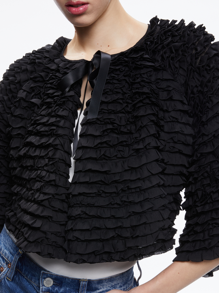 LOREE RUFFLE TIE FRONT CROPPED JACKET - BLACK image 3 - Alice And Olivia
