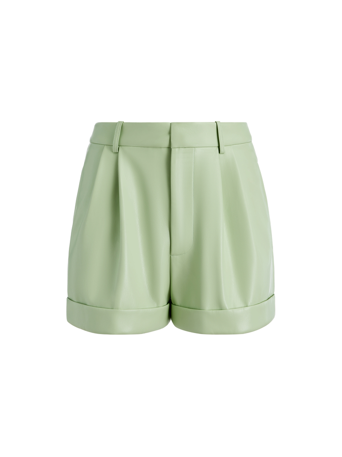 CONRY VEGAN LEATHER PLEATED CUFF SHORT - GREEN TEA image 5 - Alice And Olivia