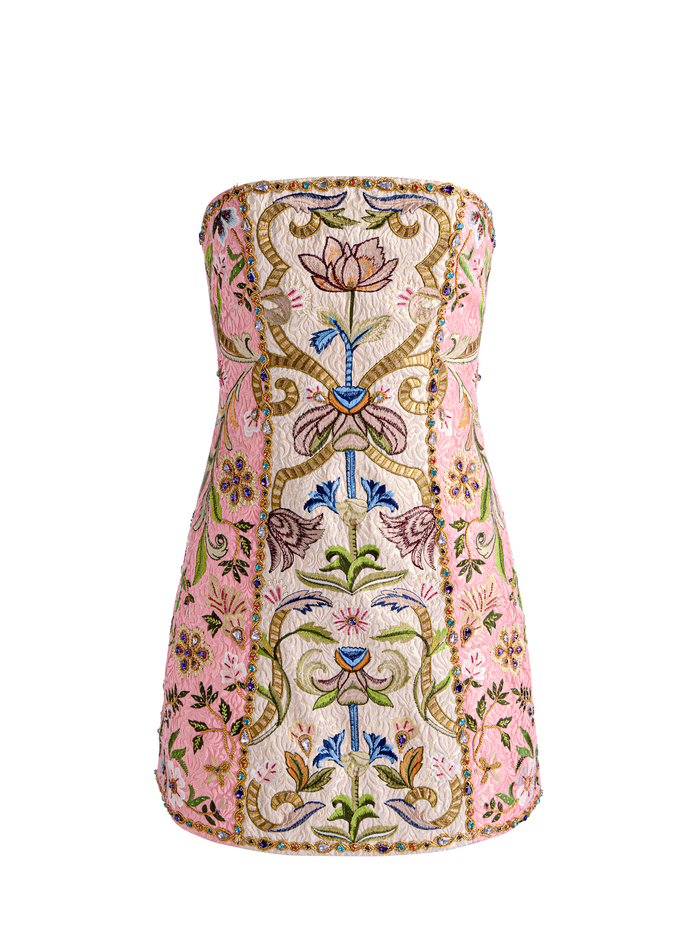 KATIA EMBROIDERED MINI DRESS - CHAMPAGNE/MULTI image 6 - ALICE + OLIVIA