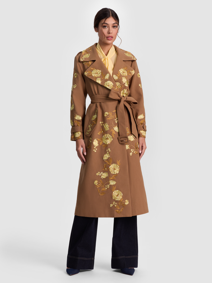 NEVADA EMBROIDERED TRENCH COAT - DEEP PECAN/MULTI image 2 - Alice And Olivia