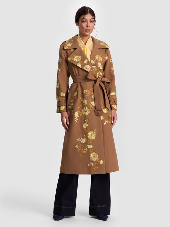 DEEP PECAN/MULTI-NEVADA EMBROIDERED TRENCH COAT