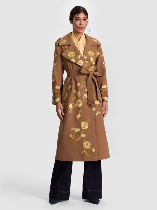 DEEP PECAN/MULTI-NEVADA EMBROIDERED TRENCH COAT