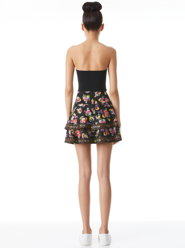 MARVIS TIERED RUFFLED SKIRT - MAGNOLIA FLORAL BLACK/MULTI image 1 - Alice And Olivia