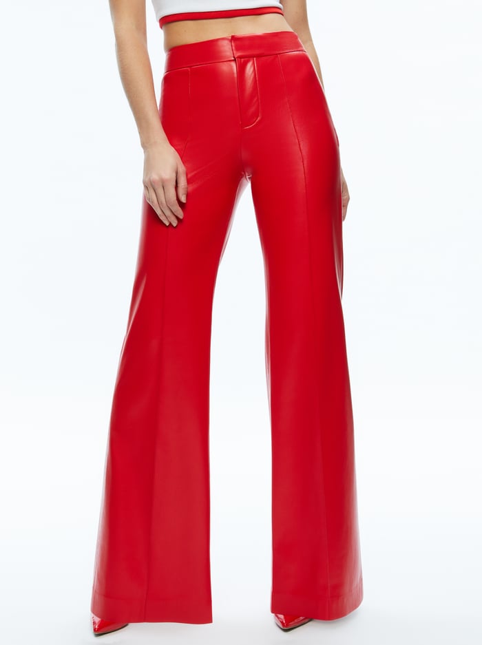 DYLAN HIGH WAISTED VEGAN LEATHER WIDE LEG PANT - BRIGHT RUBY - Alice And Olivia