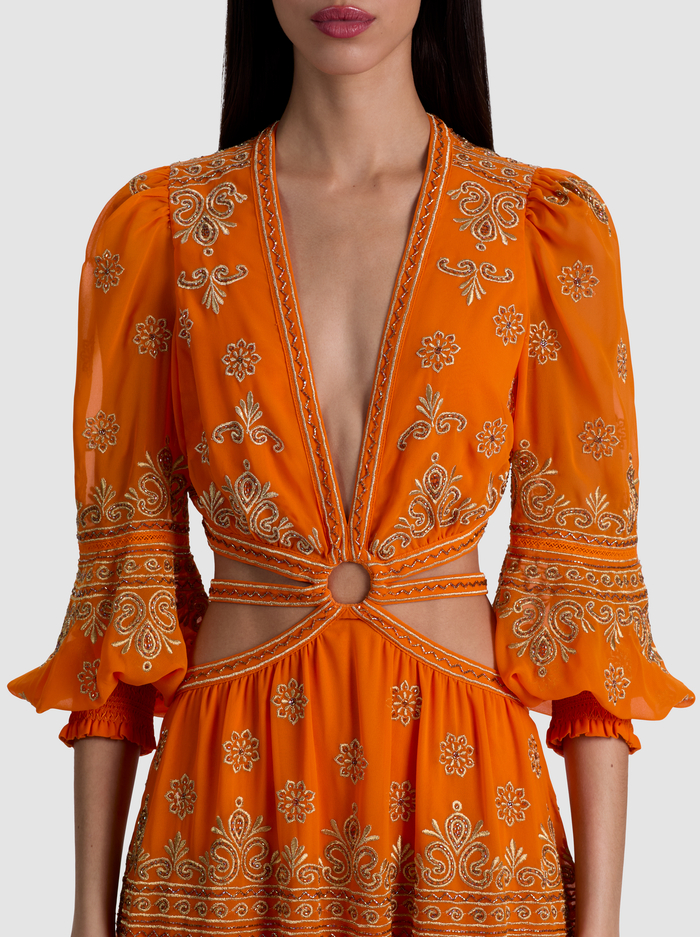 PATRICA EMBELLISHED RUFFLE MAXI DRESS - ORANGE PEEL image 2 - ALICE + OLIVIA