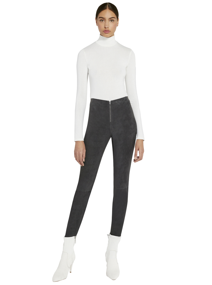 FRONT ZIP SUEDE LEGGING - CHARCOAL image 4 - Alice And Olivia