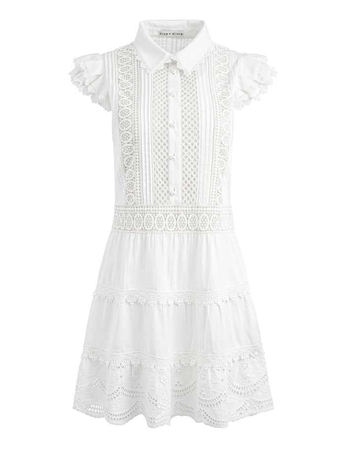 MEEKO EMBROIDERED RUFFLED SLEEVE SHIRT DRESS - OFF WHITE image 5 - Alice And Olivia