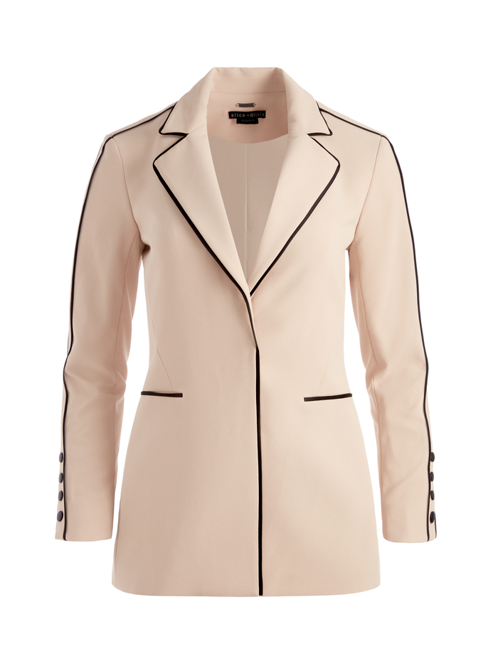 VALERIA PIPED FITTED BLAZER - ALMOND/BLACK image 5 - ALICE + OLIVIA