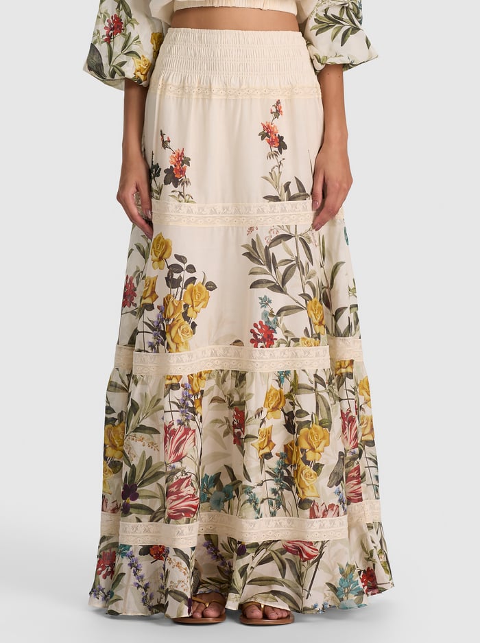 STEVIE MAXI SKIRT - DESERT SPRIGS VANILLA - ALICE + OLIVIA