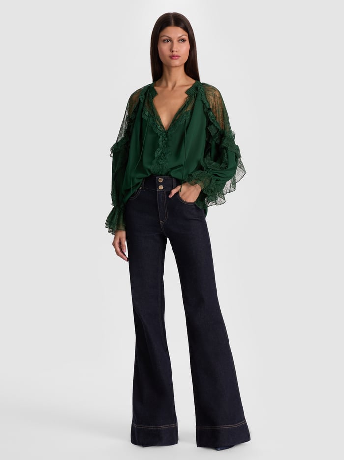 ALEENA LACE BLOUSE - GREEN MYSTIQUE image 1 - Alice And Olivia